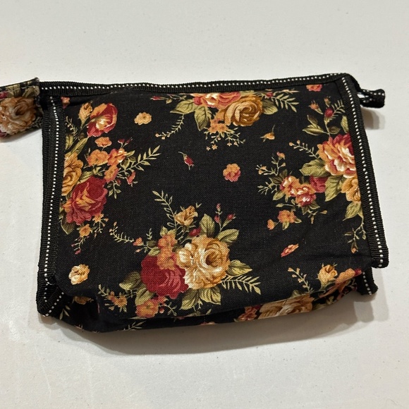 Anna Sui Floral Linen Mini Clutch Bag Cosmetic Bag Black - Picture 5 of 10